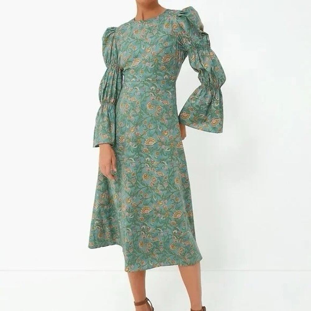 NEW Tuckernuck Hyacinth House Olga Tie Back Green Floral Midi Dress Size Small